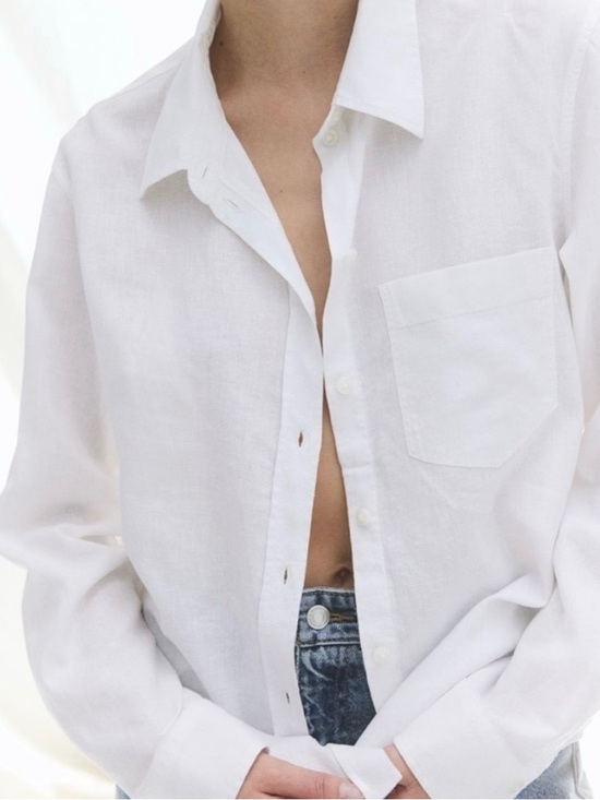 H&M Tops - H&M Linen Blend White Button Front Shirt Long Sleeve Relaxed Fit Women’s Large
